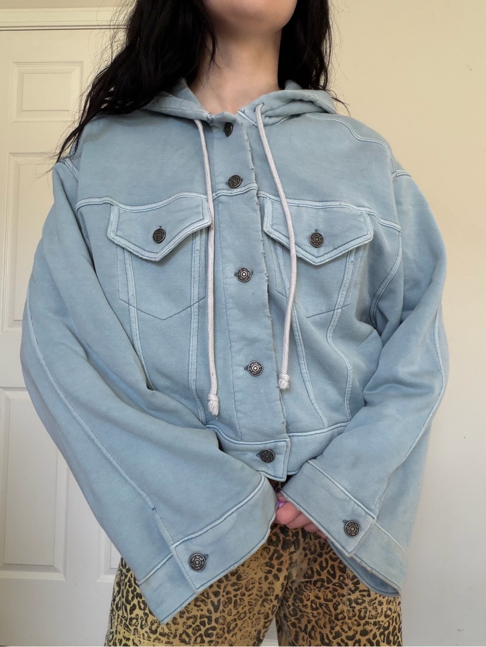 Free People Pale Blue Hooded Jacket Cropped oversized small